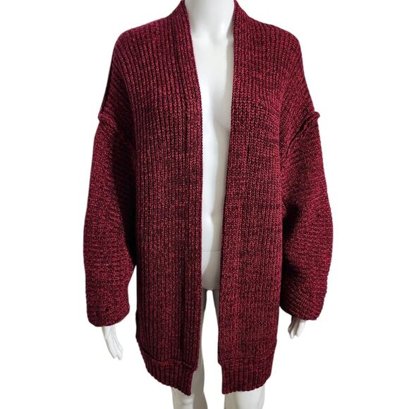 Free People Womens Open Front Long Sleeves Chunky Knit High Hopes Cardigan Red M - Picture 5 of 11